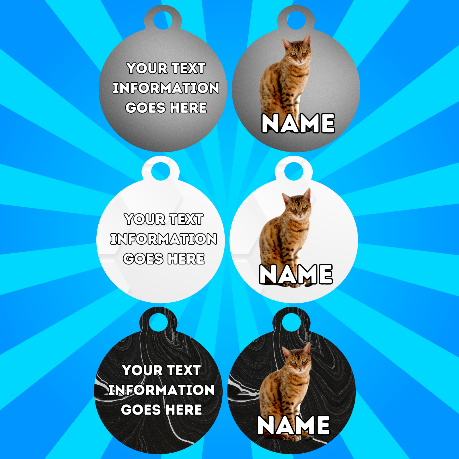 BENGAL Cat Pet Personalised Own Photo Round, Dog Bone, Military Tag