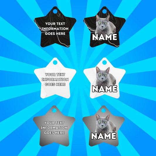 RUSSIAN BLUE Cat Tag Pet Personalised Your Own Photo STAR Shape Tag