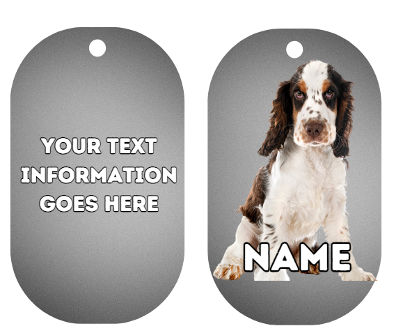 COCKER SPANIEL Dog Pet Personalise Own Photo Round, Bone, Military Tag