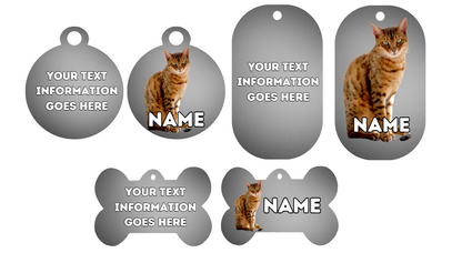 BENGAL Cat Pet Personalised Own Photo Round, Dog Bone, Military Tag