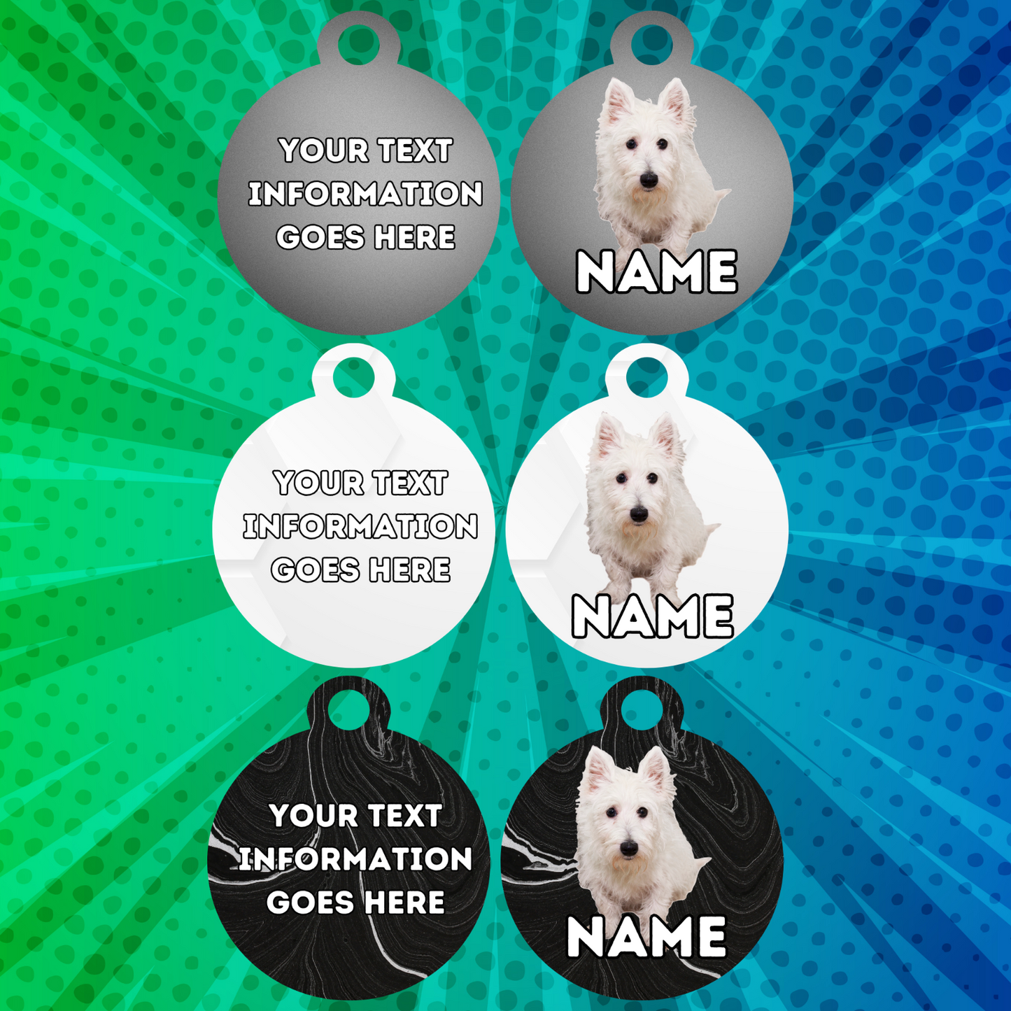 WESTIE  Dog Personalised Your Own Photo Round Dog Bone, Military Tag