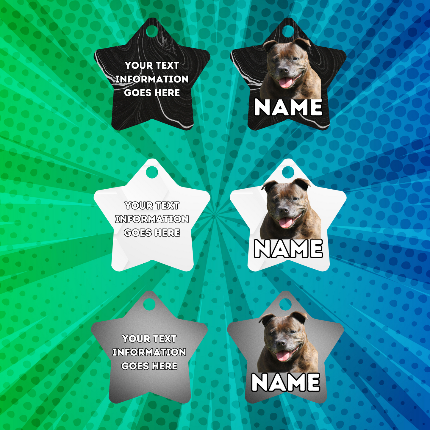 AMERICAN STAFFY TAG Dog Pet Personalised Your Own Photo STAR Shape Tag