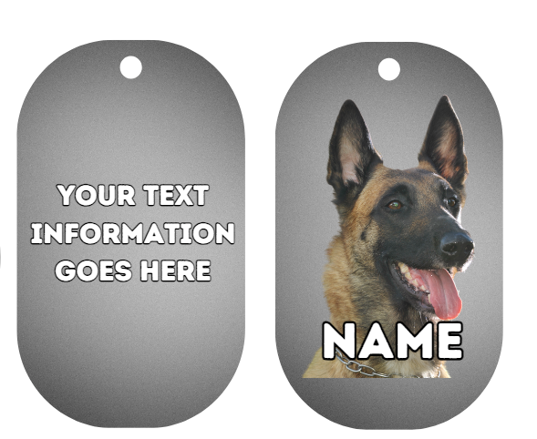 BELGIAN MALINOIS Dog Pet Personalise Own Photo Round, Bone, Military Tag