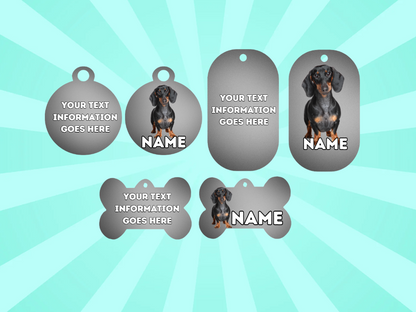 DASHAUND Dog Pet Personalise Own Photo Round, Bone, Military Tag