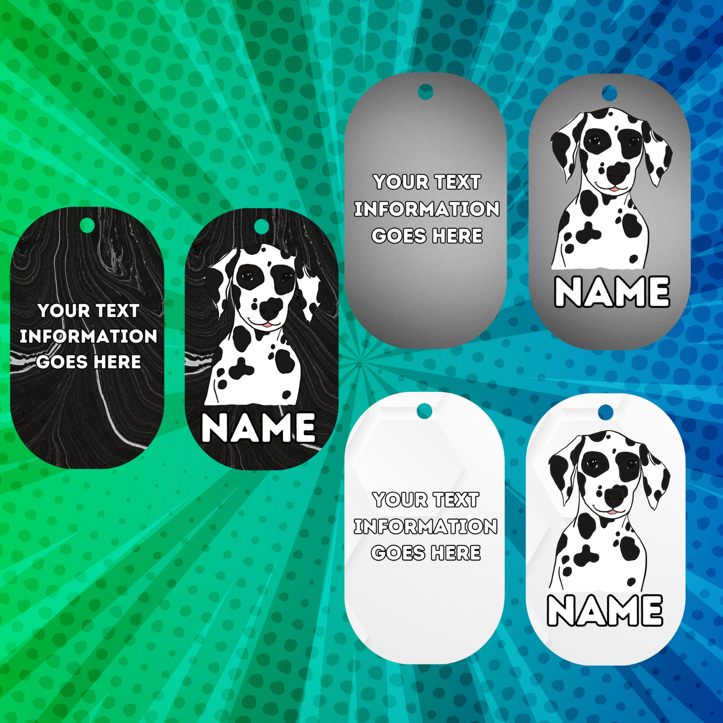 DALMATION Dog Pet Personalise Own Photo Round, Bone, Military Tag