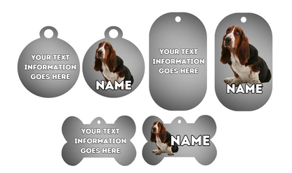 BASSET HOUND TAG Dog Pet Personalise Own Photo Round, Bone, Military Tag