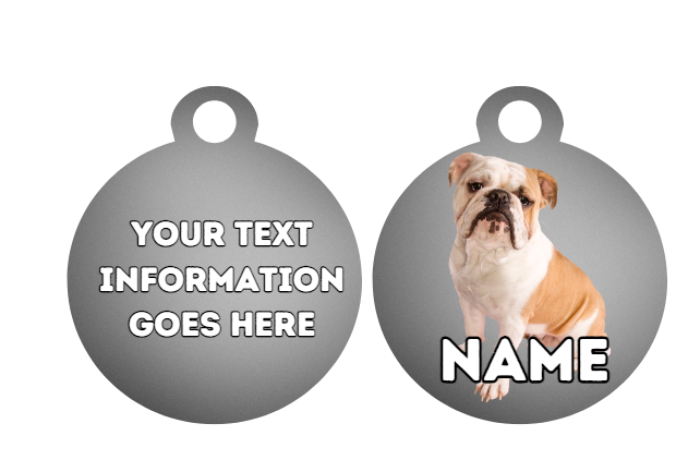 ENGLISH BULLDOG Dog Pet Personalise Own Photo Round, Bone, Military Tag