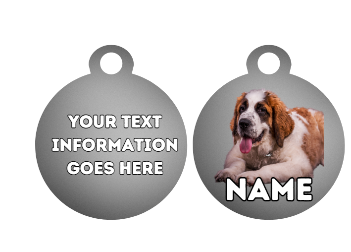 ST. BERNARD  Dog Personalised Your Own Photo Round Dog Bone, Military Tag