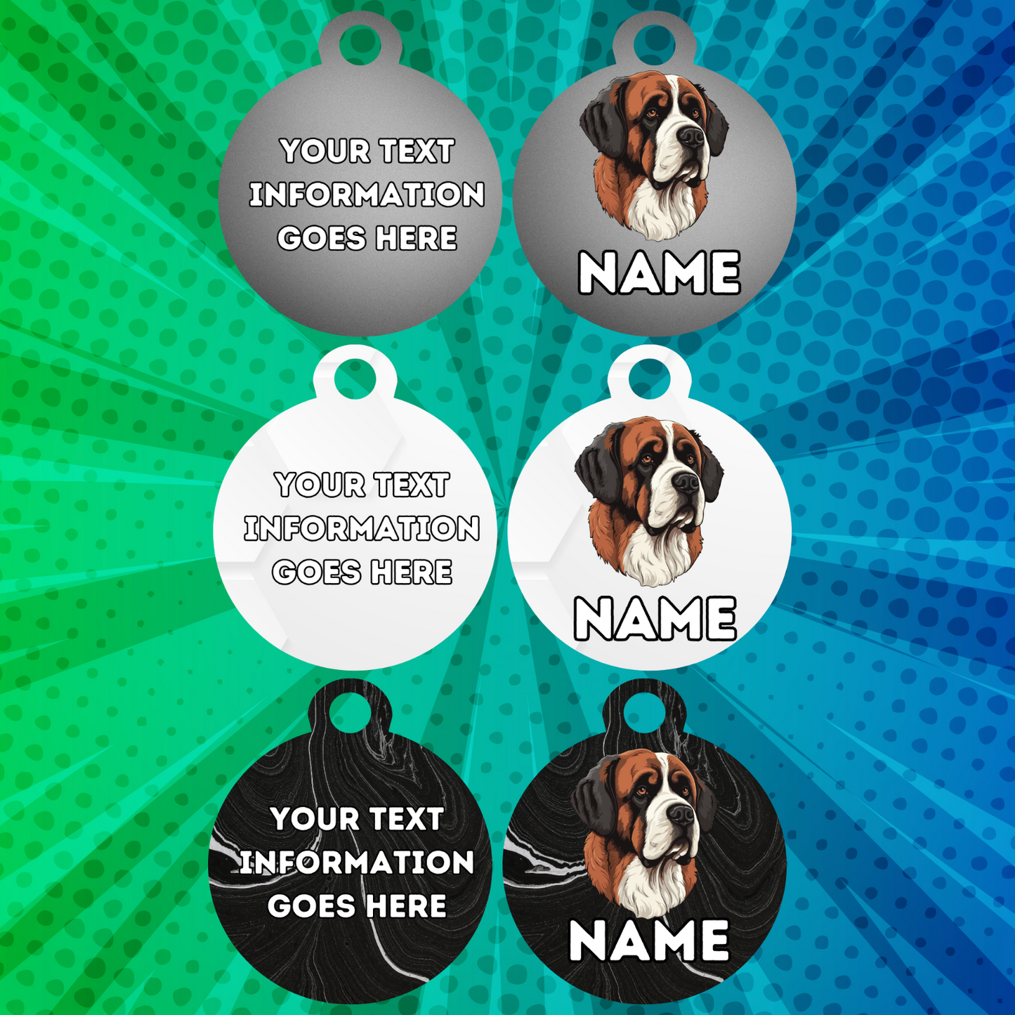 ST. BERNARD Fold Tag Pet Personalised Your Own Photo Rounded