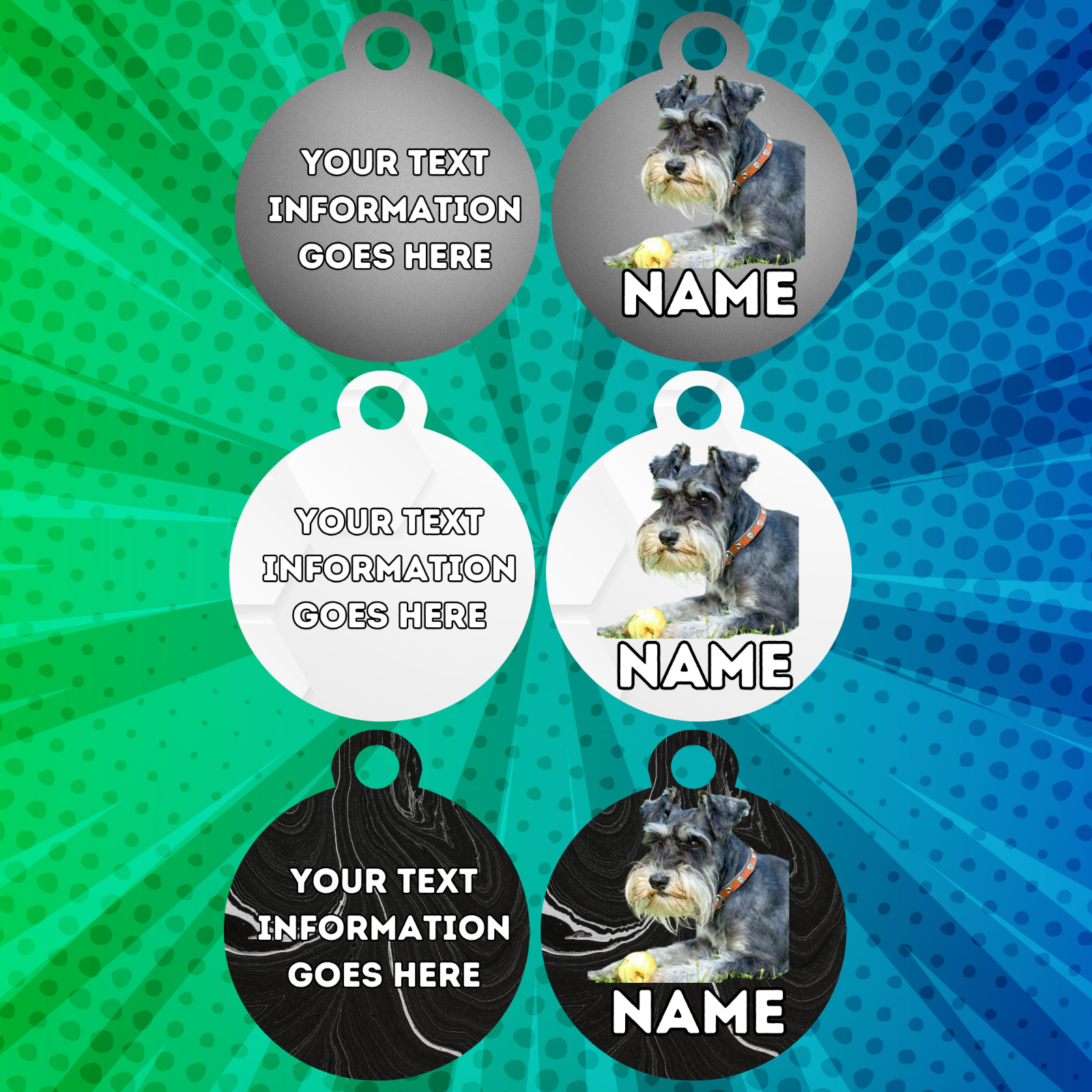 MINIATURE SCHNAUZER Fold Tag Pet Personalised Your Own Photo Rounded