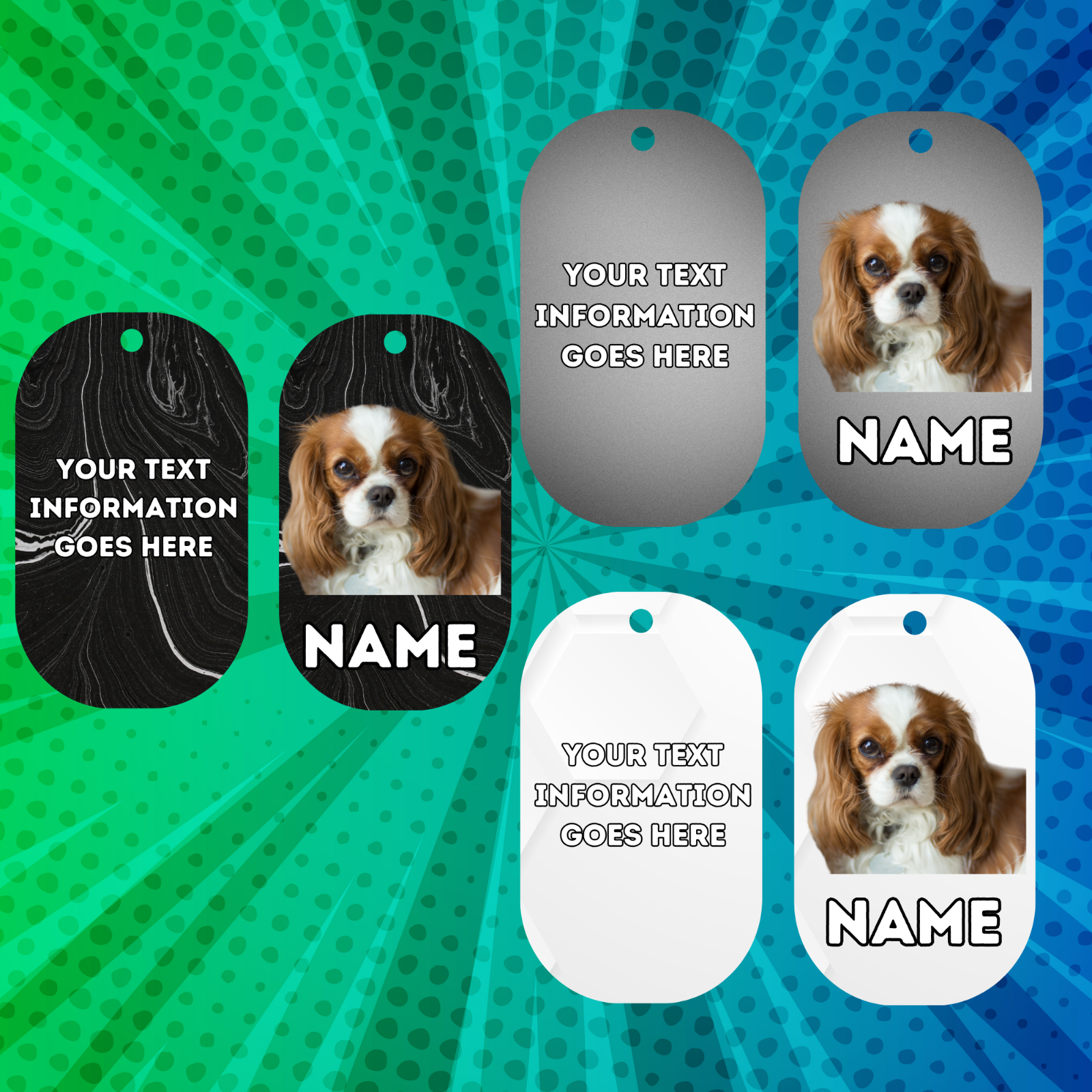 KING CHARLES CAVALIER Dog Pet Personalise Own Photo Round, Bone, Military Tag