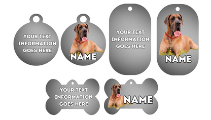 GREAT DANE Dog Pet Personalise Own Photo Round, Bone, Military Tag