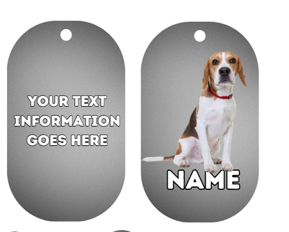 BEAGLE TAG Dog Pet Personalise Own Photo Round, Bone, Military Tag