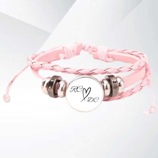 Personalized Valentines Gift For Her Bracelet Leather Rope Circle PINK