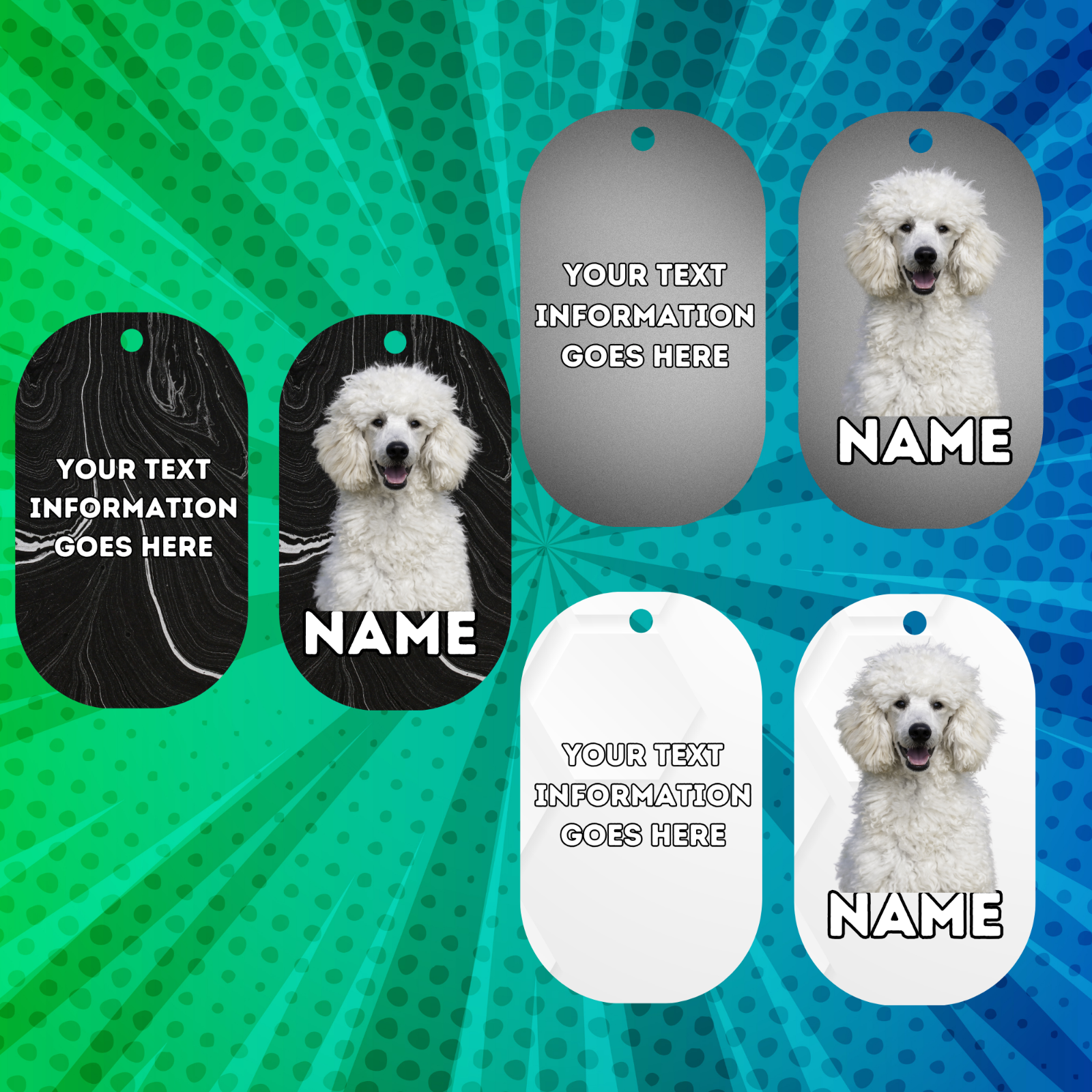 POODLE Cat Tag Pet Personalised Your Own Photo Military Style Tag