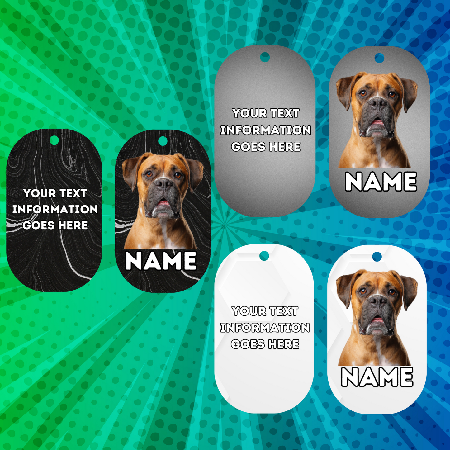 BOXER Dog Pet Personalise Own Photo Round, Bone, Military Tag