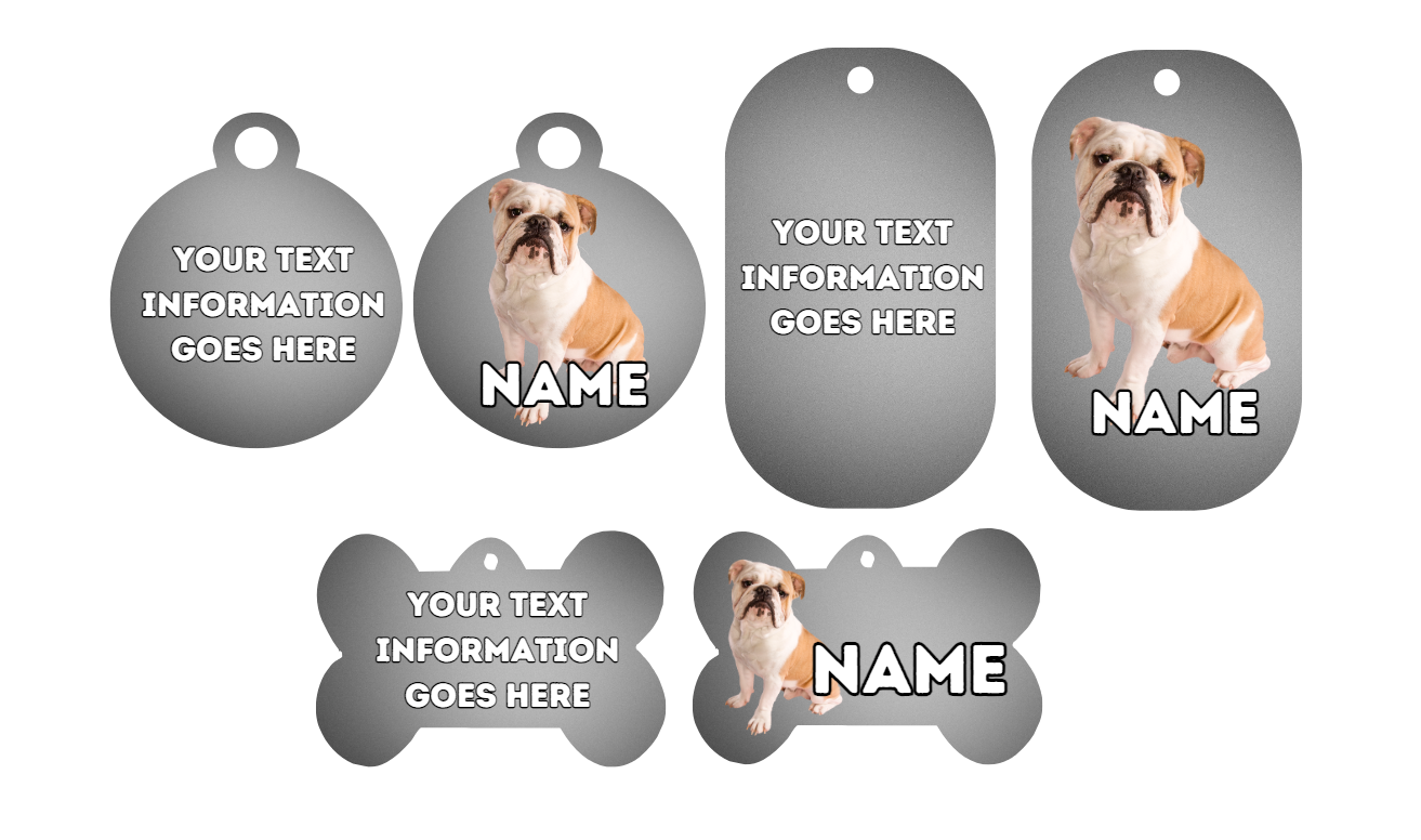 ENGLISH BULLDOG Dog Pet Personalise Own Photo Round, Bone, Military Tag