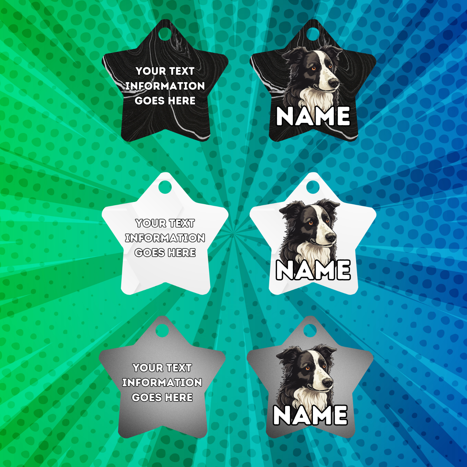 BORDER COLLIE TAG Dog Pet Personalised Your Own Photo STAR Shape Tag