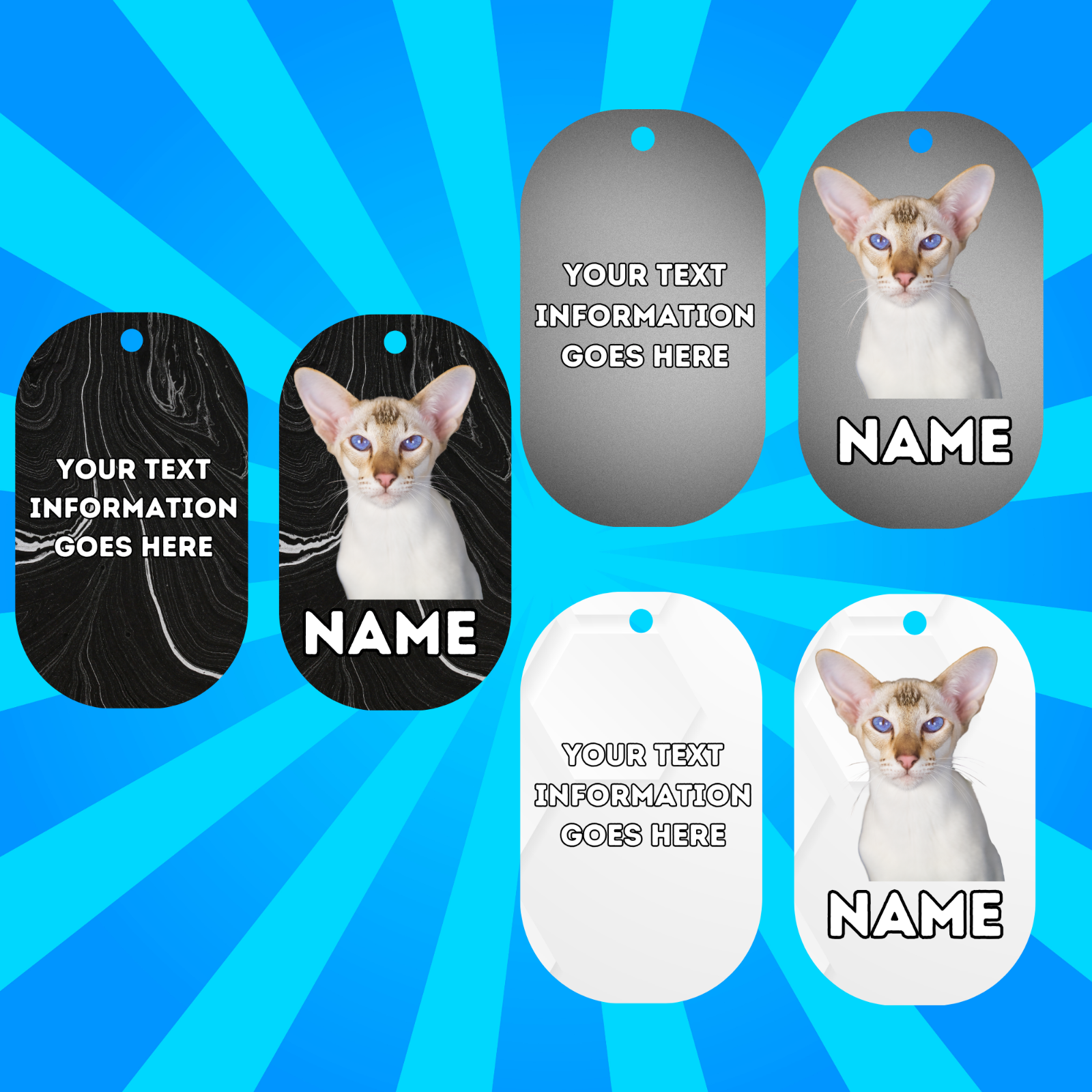 ORIENTAL SHORTHAIR Cat Pet Personalised Own Photo Round, Dog Bone, Military Tag