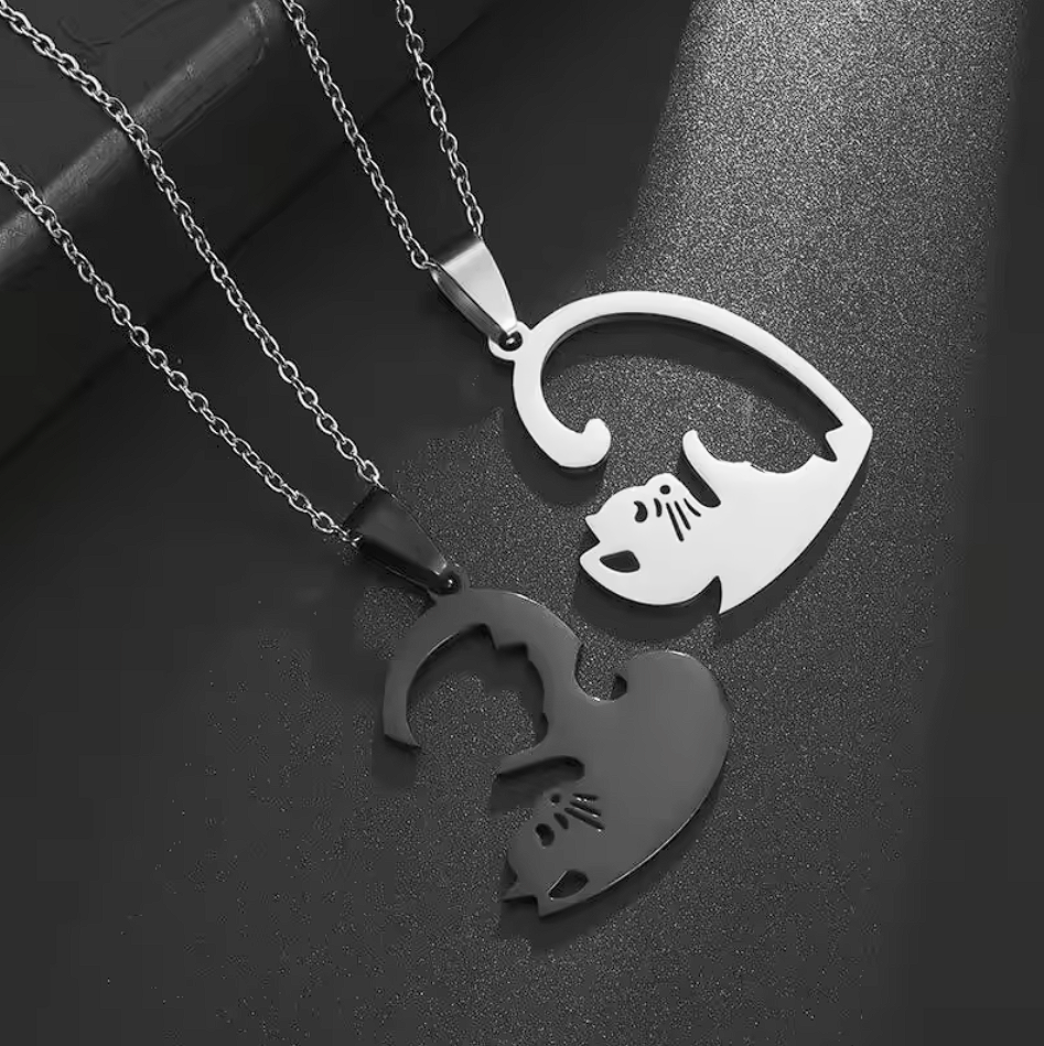 MOTHERS DAY Necklace Hug Love Cat Pairing Couple Friend Stainless Steel