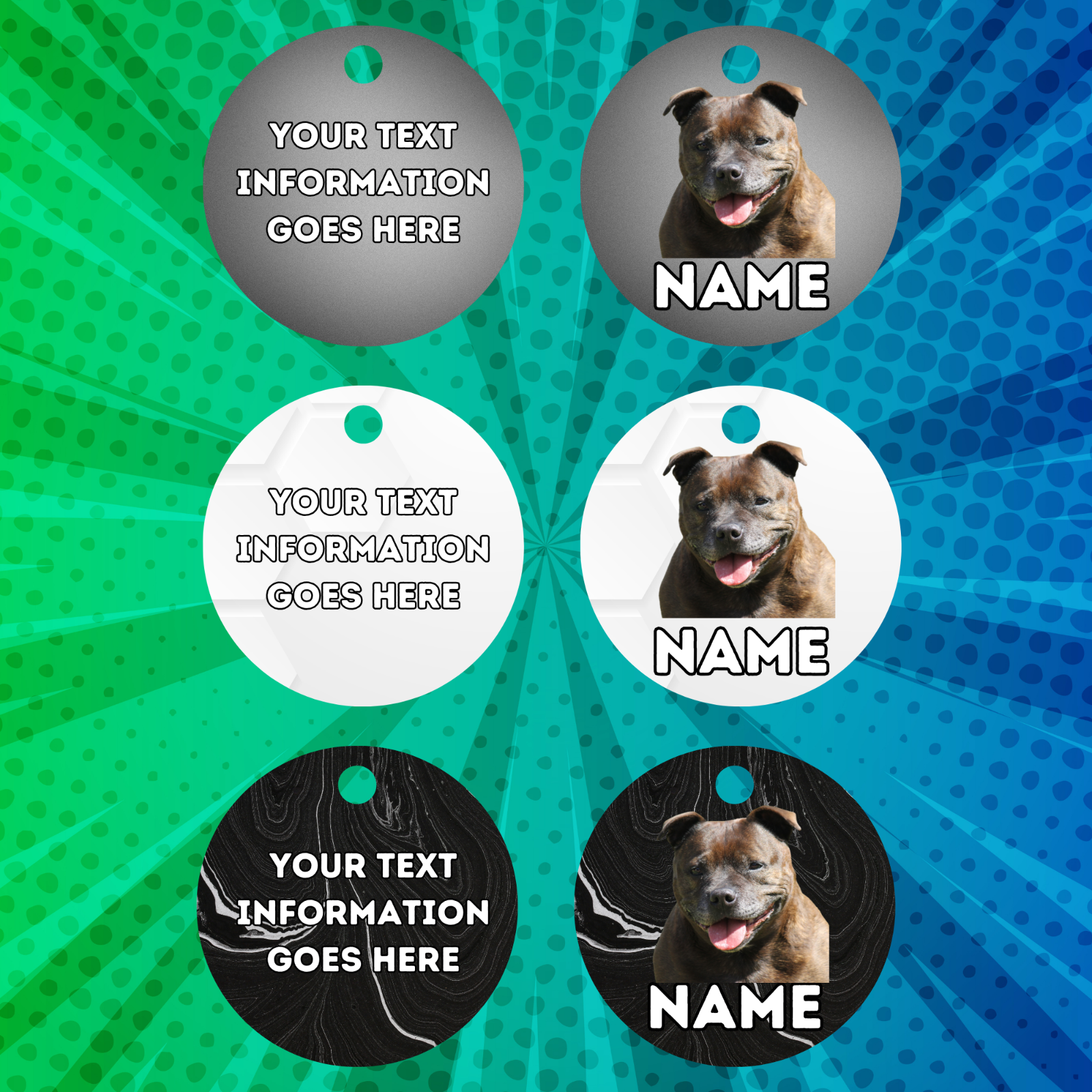 AMERICAN STAFFY TAG Dog Pet Personalised Your Own Photo Round