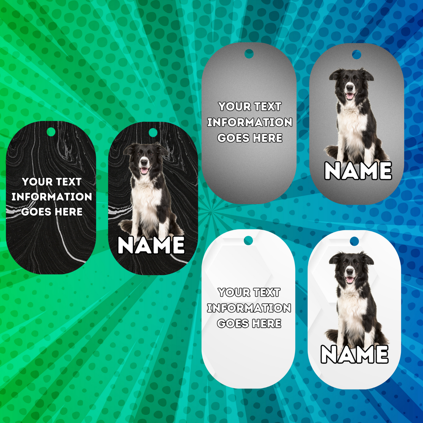 BORDER COLLIE TAG Dog Pet Personalised Your Own Photo Military Style Tag