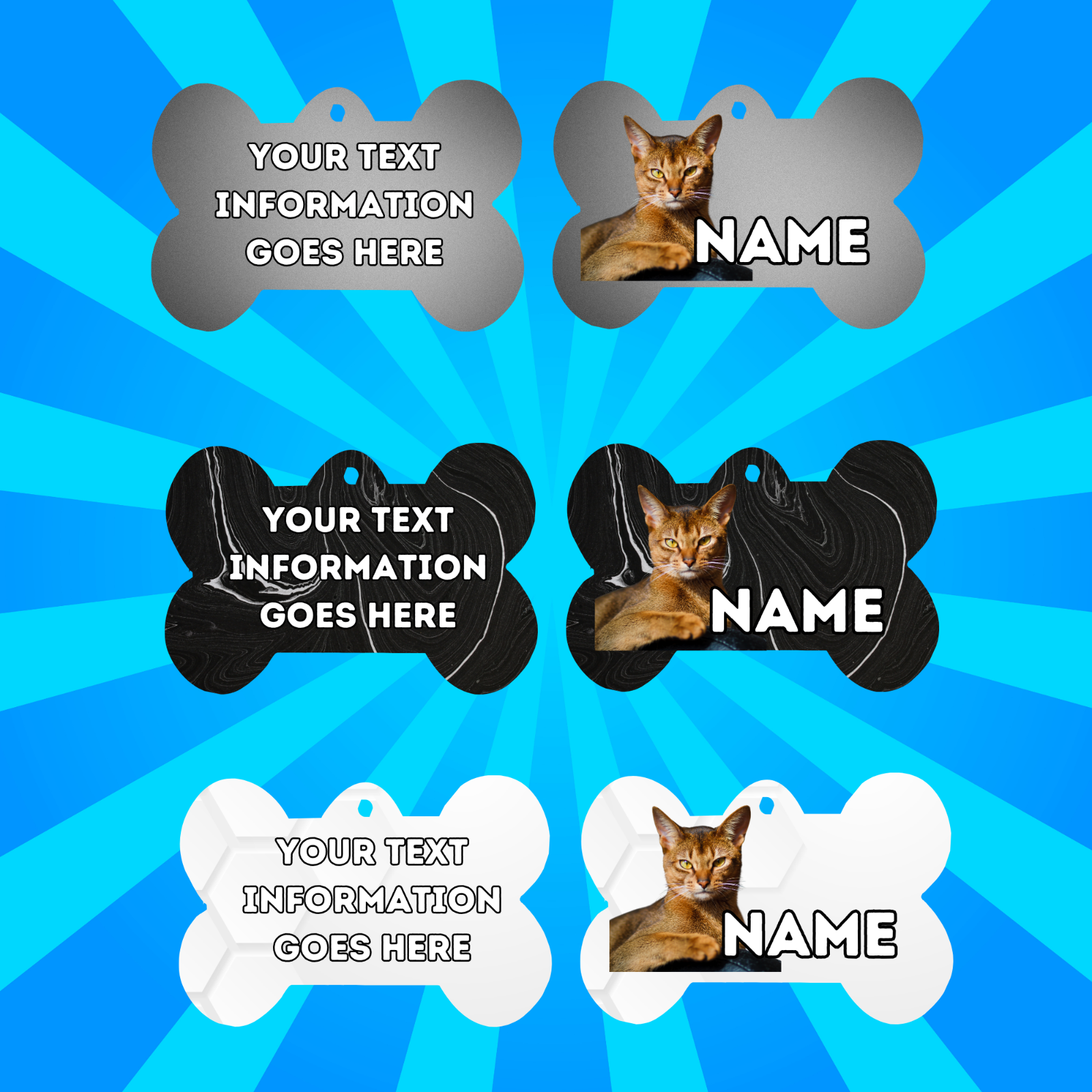 ABYSSINIAN Cat Tag Pet Personalised Your Own Photo bone style tag