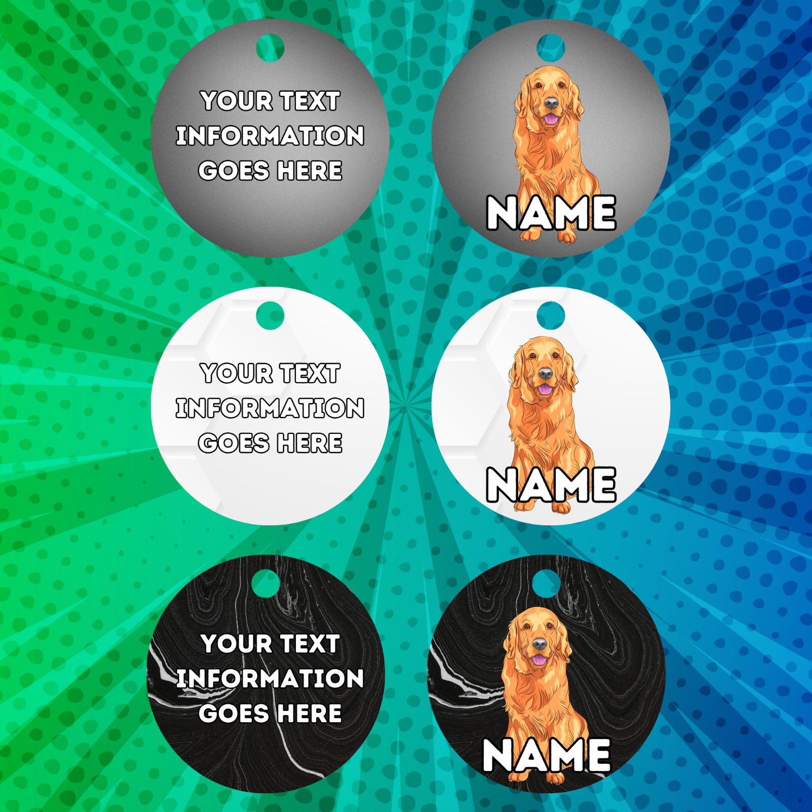 GOLDEN RETRIEVER Dog Pet Personalised Your Own Photo Round