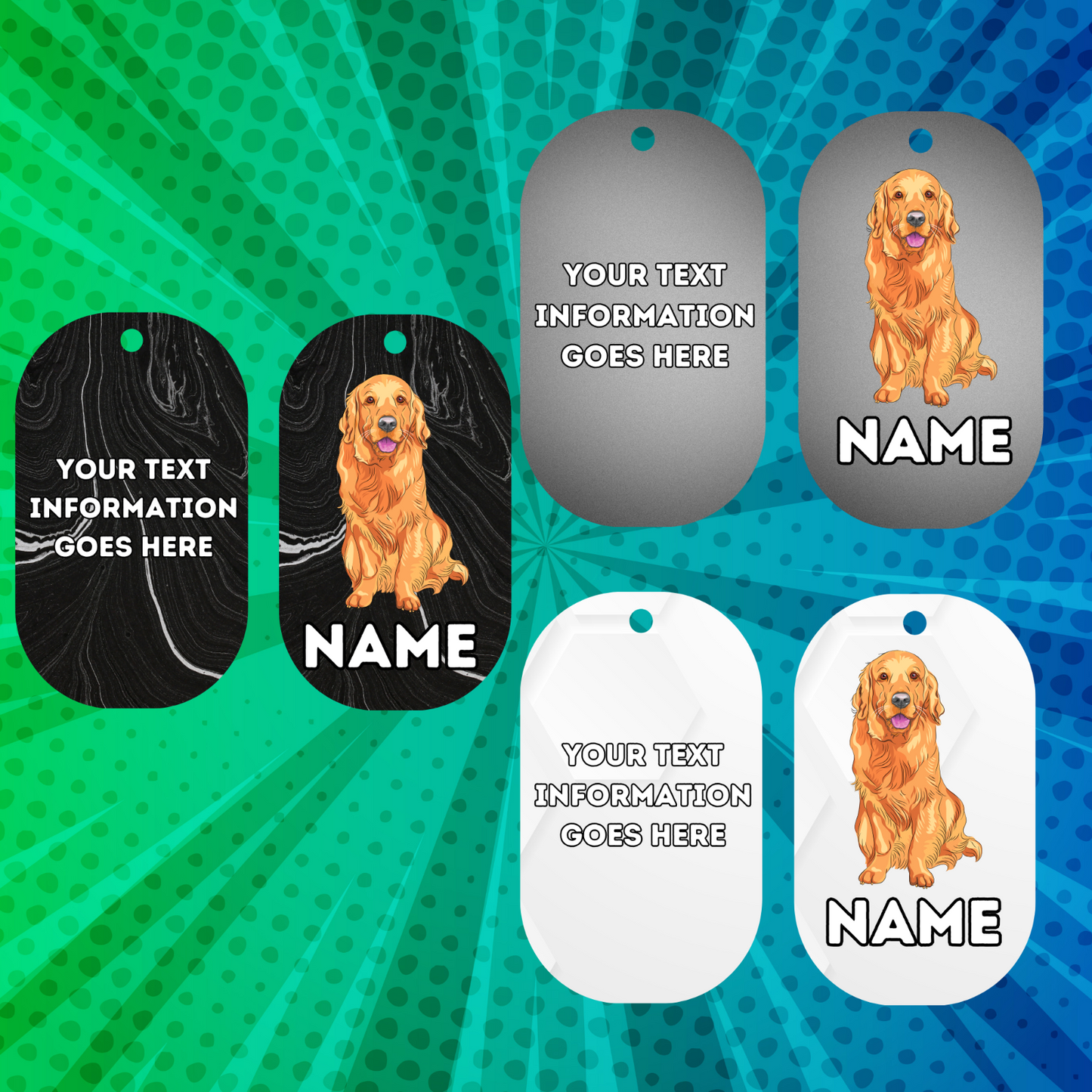 GOLDEN RETRIEVER Dog Pet Personalise Own Photo Round, Bone, Military Tag