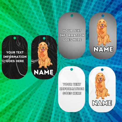 GOLDEN RETRIEVER Dog Pet Personalise Own Photo Round, Bone, Military Tag