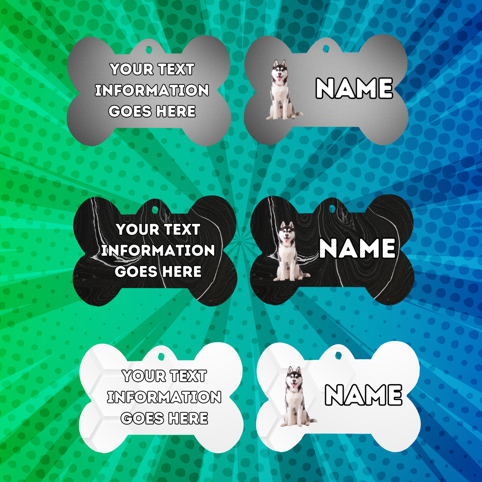 SIBERIAN HUSKY Cat Tag Pet Personalised Your Own Photo bone style tag