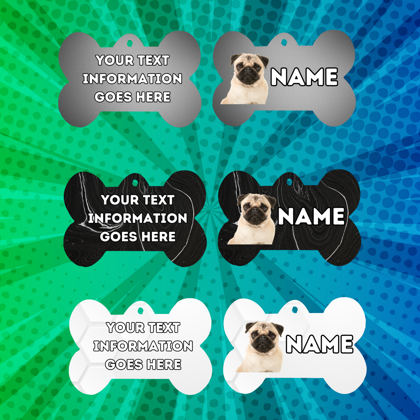 PUG Cat Tag Pet Personalised Your Own Photo bone style tag