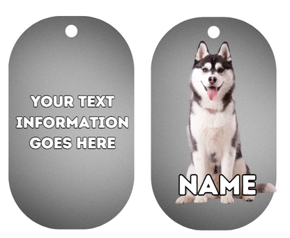 SIBERIAN HUSKY  Dog Personalised Your Own Photo Round Dog Bone, Military Tag