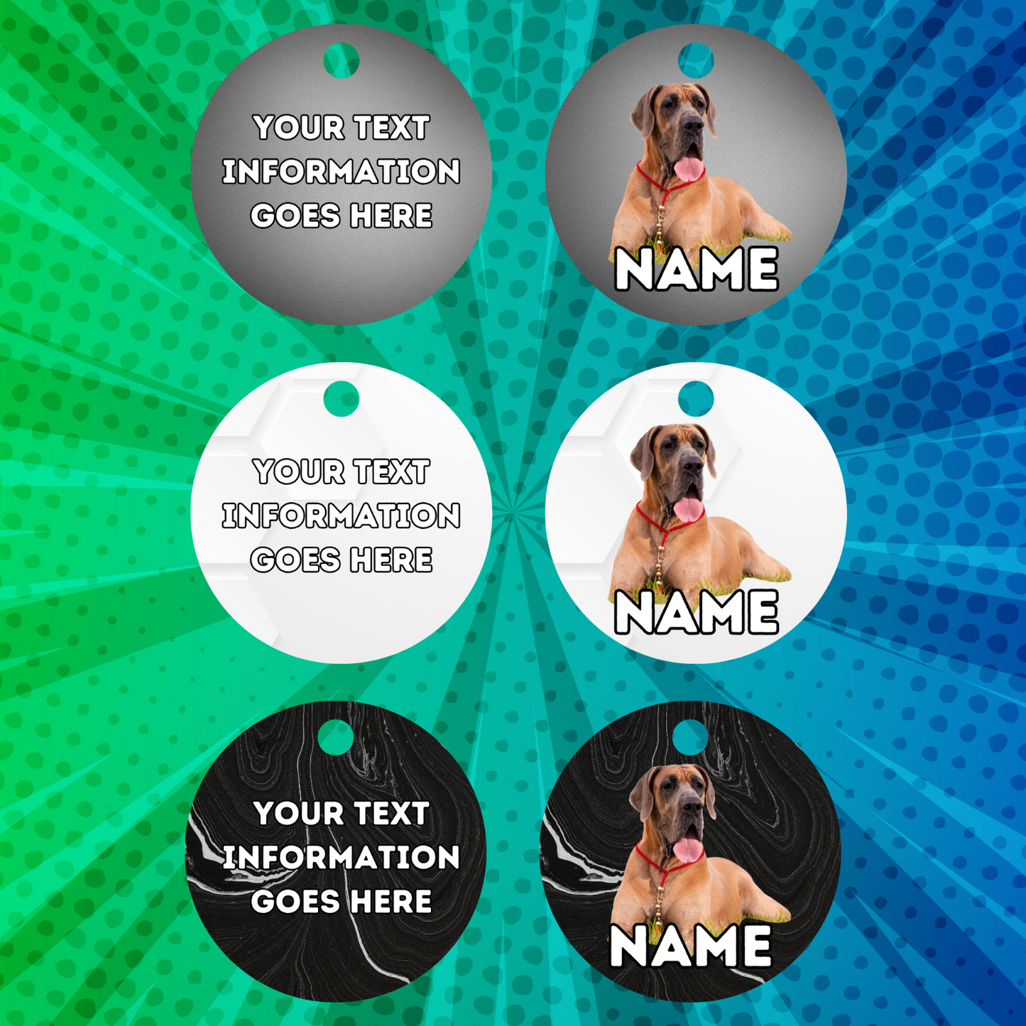 GREAT DANE Dog Pet Personalise Own Photo Round, Bone, Military Tag