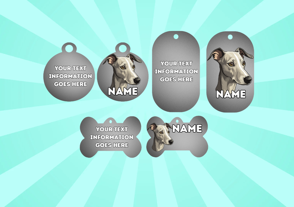 GREYHOUND Dog Pet Personalise Own Photo Round, Bone, Military Tag