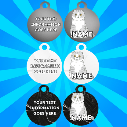 SCOTTISH FOLD  Cat Pet Personalised Own Photo Round, Dog Bone, Military Tag