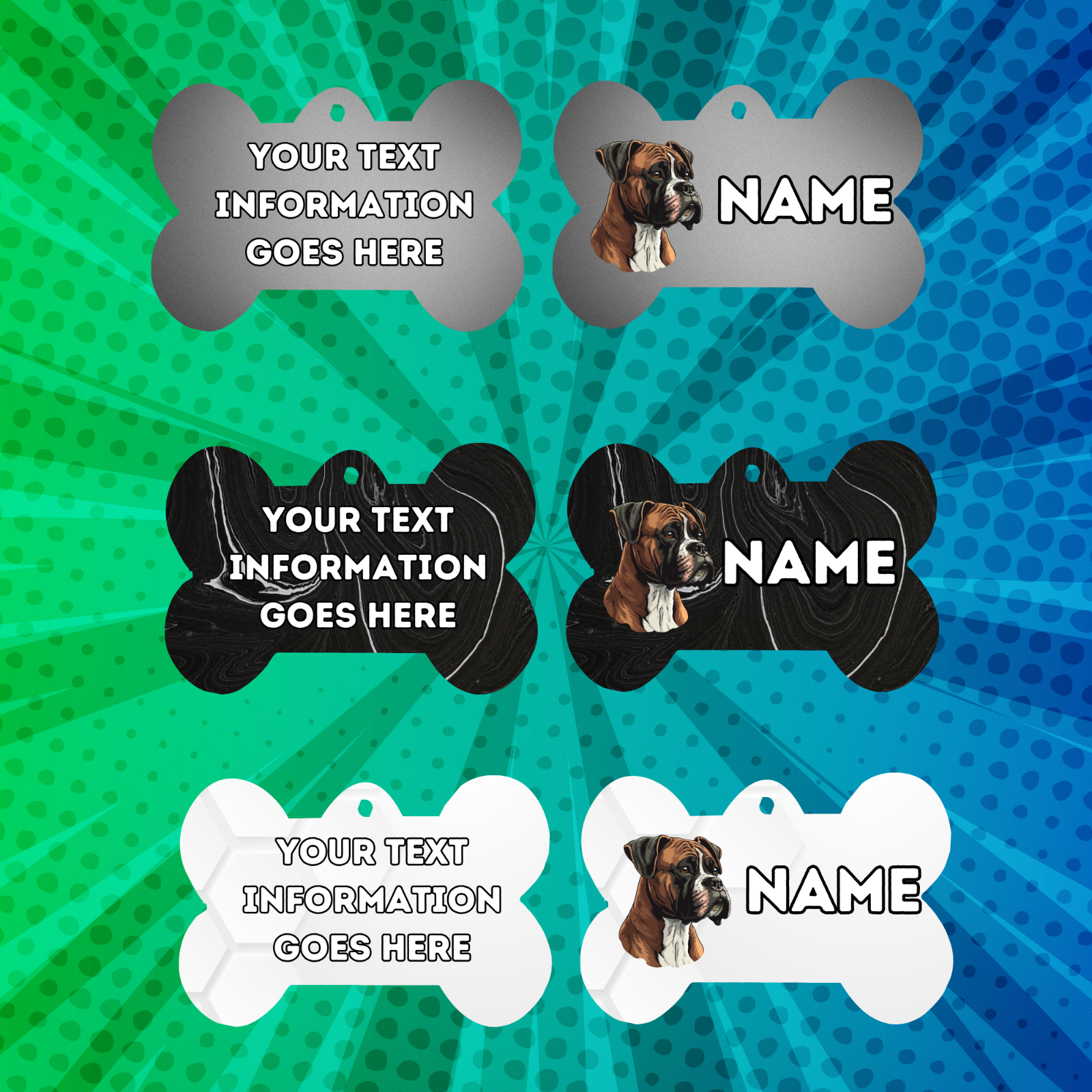 BOXER TAG Dog Pet Personalised Your Own Photo bone style tag