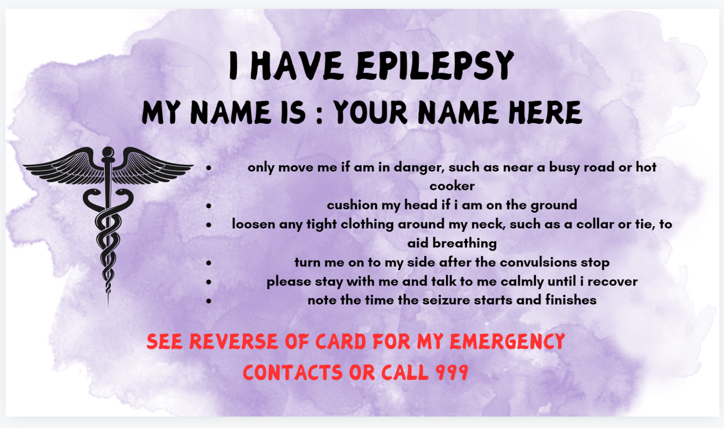 Epilepsy Awareness - I Have Epilepsy Disability ID Card free Lanyard and Holder