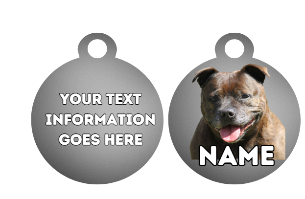 AMERICAN STAFFY TAG Dog Pet Personalise Own Photo Round, Dog Bone, Military Tag