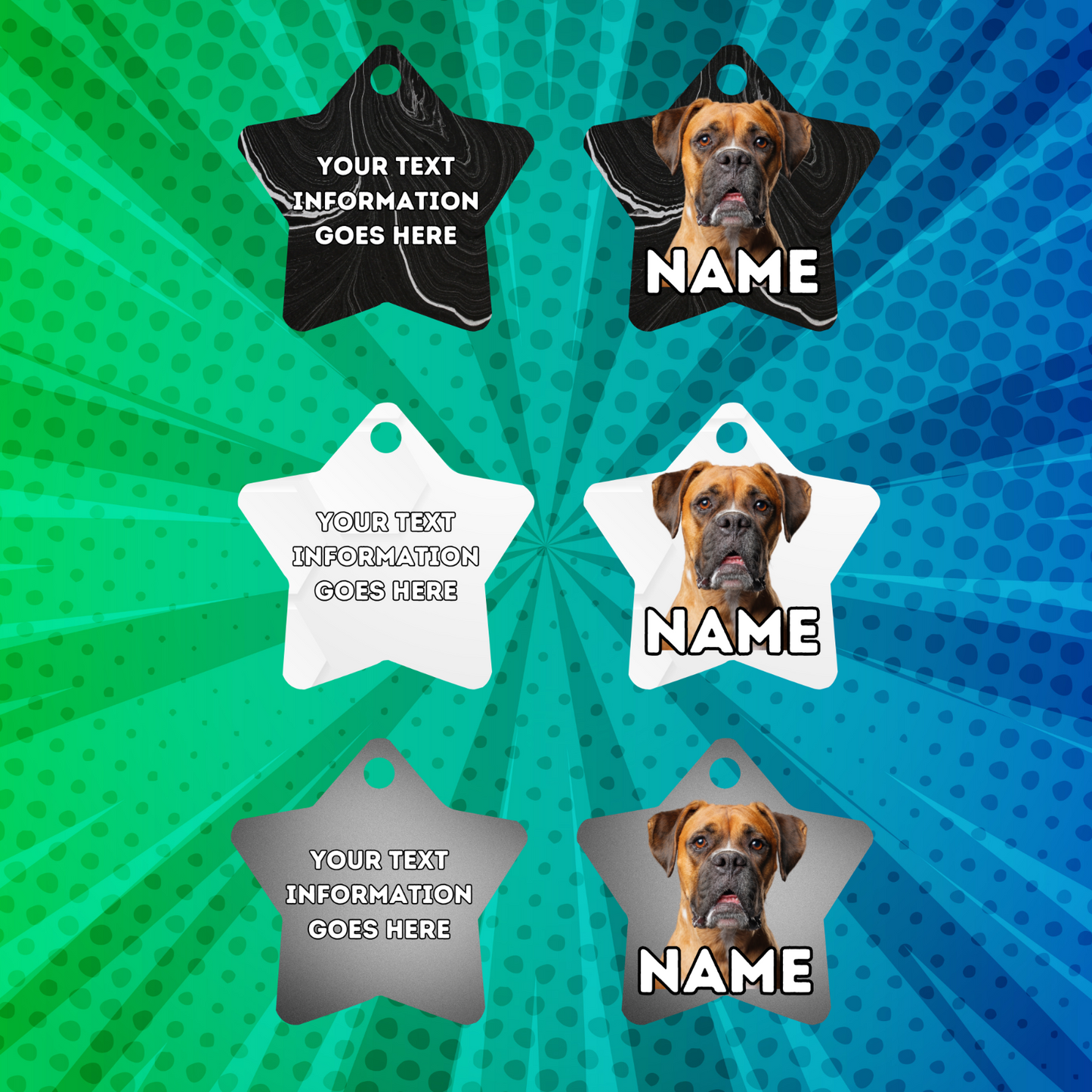 BOXER TAG Dog Pet Personalised Your Own Photo STAR Shape Tag