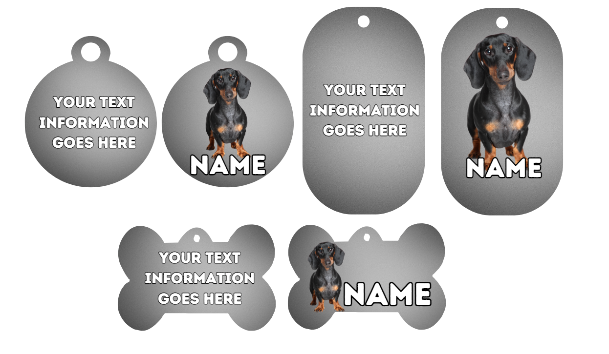 DASHAUND Dog Pet Personalise Own Photo Round, Bone, Military Tag