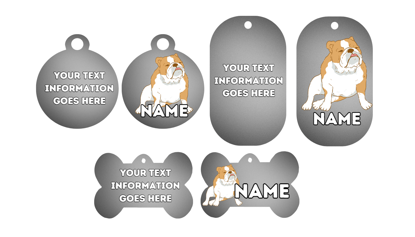 ENGLISH BULLDOG Dog Pet Personalise Own Photo Round, Bone, Military Tag