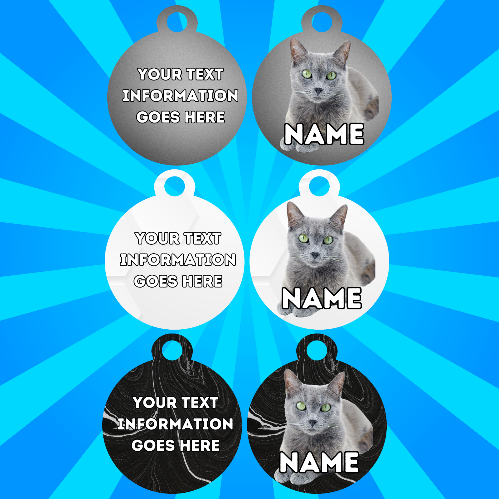 RUSSIAN BLUE CAT Tag Pet Personalised Your Own Photo Rounded