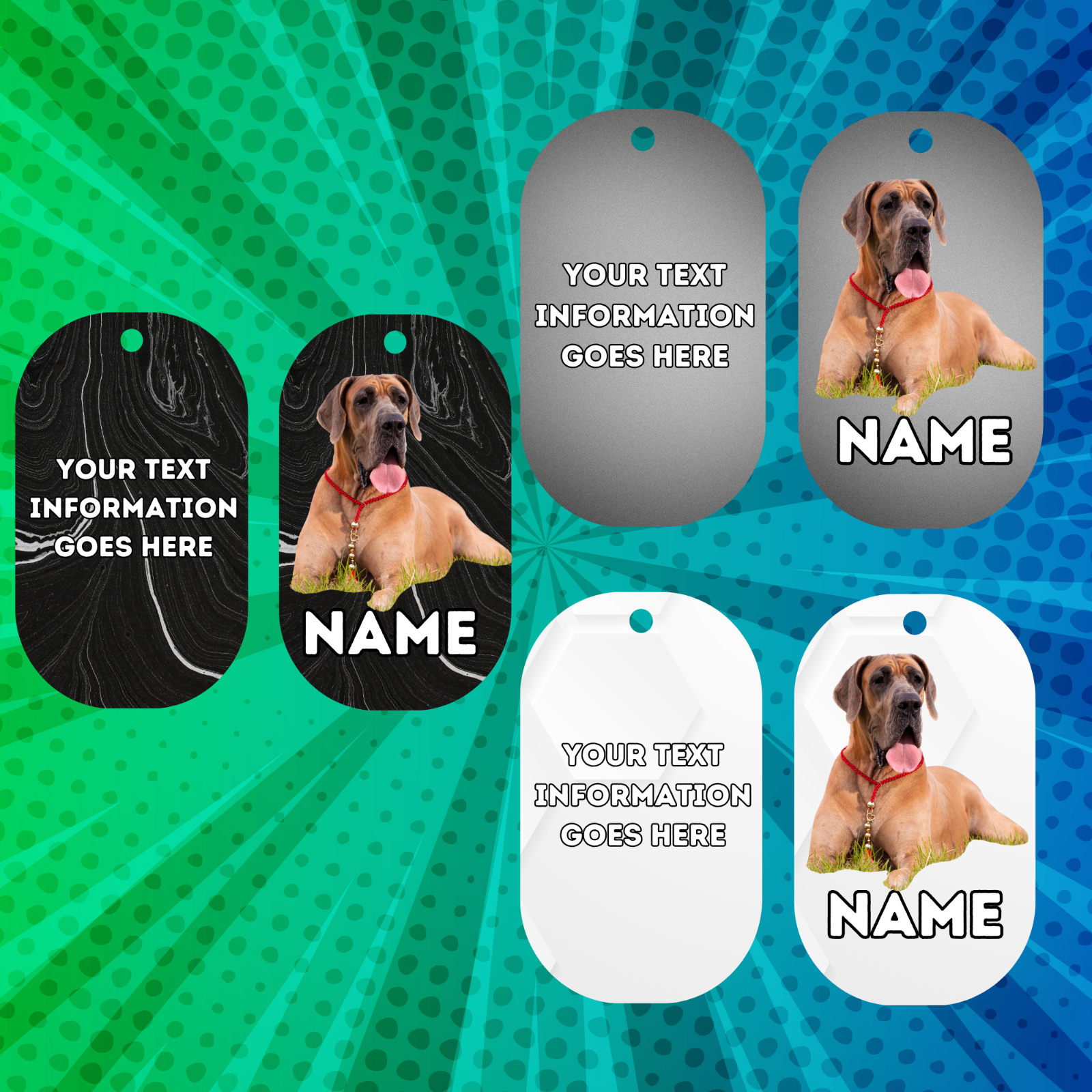 GREAT DANE Dog Pet Personalise Own Photo Round, Bone, Military Tag