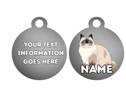 RAGDOLL Cat Pet Personalised Own Photo Round, Dog Bone, Military Tag