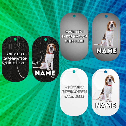 BEAGLE TAG Dog Pet Personalise Own Photo Round, Bone, Military Tag