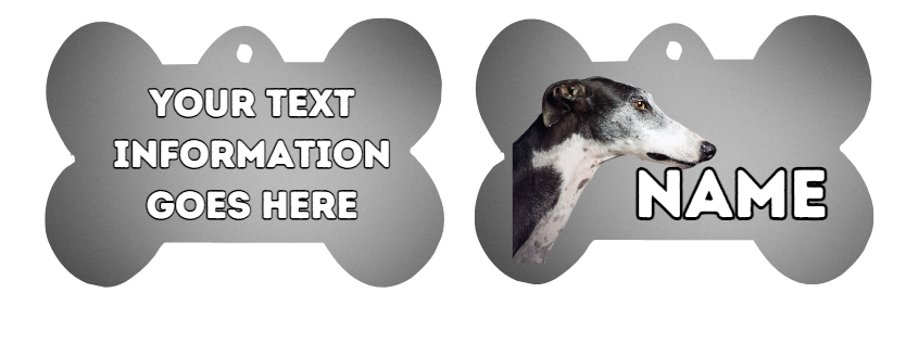 GREYHOUND Dog Pet Personalise Own Photo Round, Bone, Military Tag