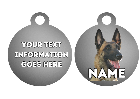 BELGIAN MALINOIS Dog Pet Personalise Own Photo Round, Bone, Military Tag