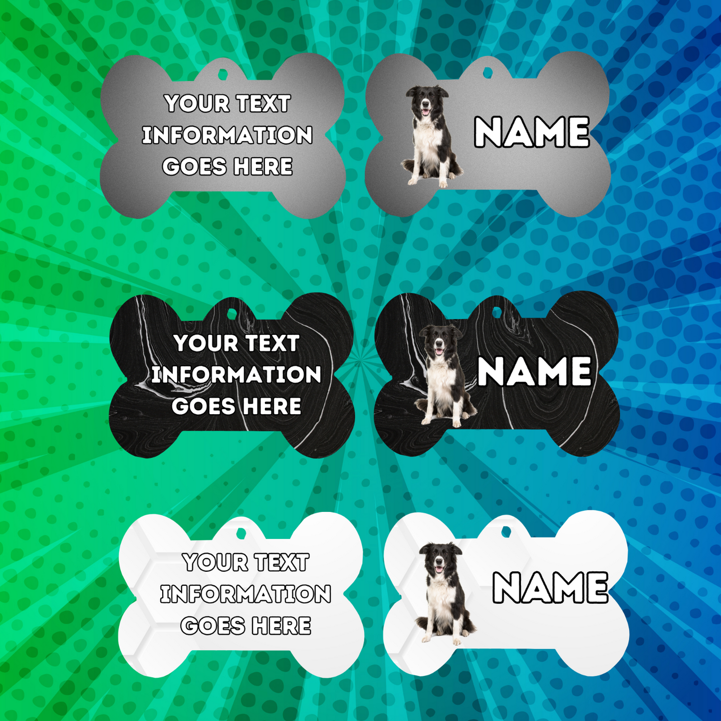 BORDER COLLIE Dog Pet Personalise Own Photo Round, Bone, Military Tag