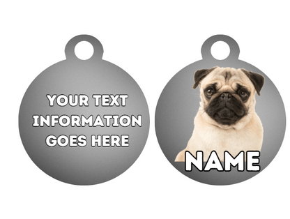 PUG Dog Personalised Your Own Photo Round Dog Bone, Military Tag